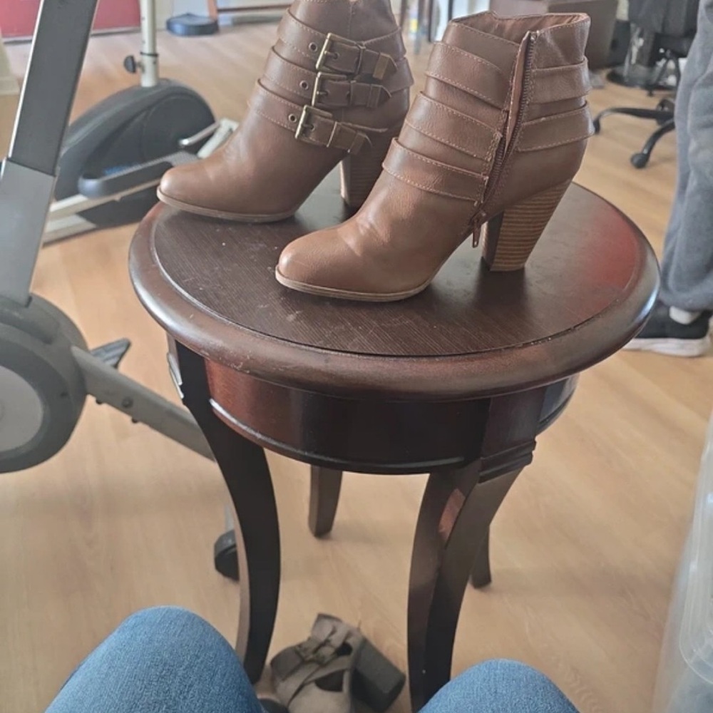 Zara Brown Heeled Ankle Boots with Buckle Straps